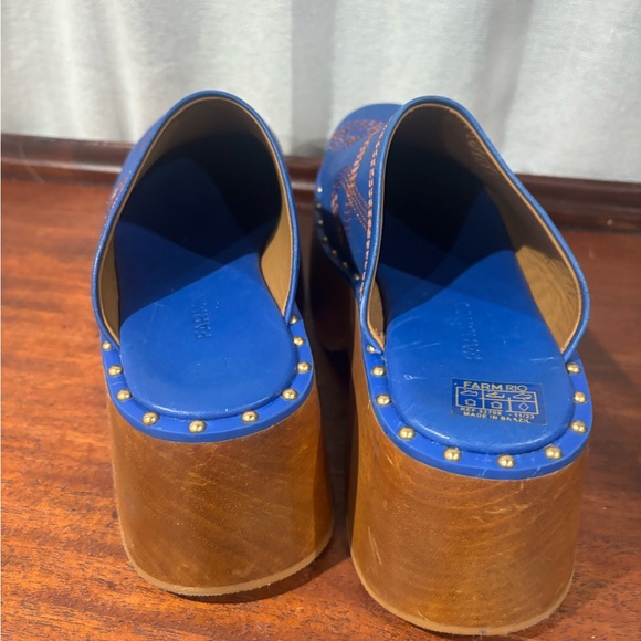 Farm Rio Chunky Platform Clogs Blue Leather - Picture 6 of 6